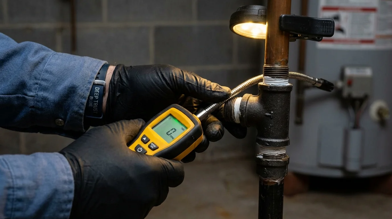 Gas leak detection with electronic sniffer by Johns Plumbing LLC in Kouts